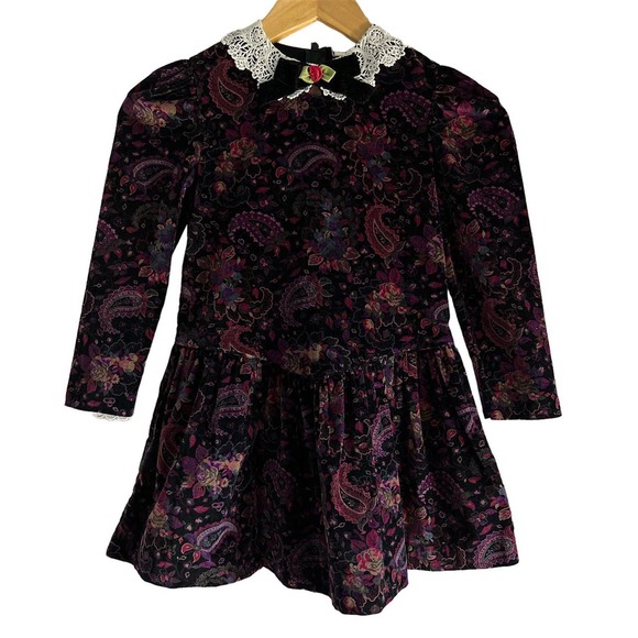 Baby Jogs Children's Size 6 Vintage Paisley Peter Pan Collard Lace Trim Dress - Picture 1 of 7